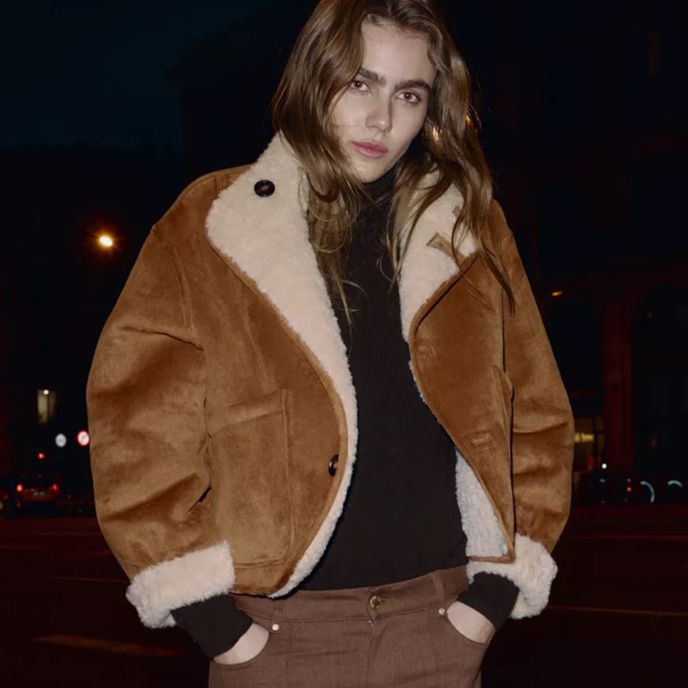 Zara Reversible shearling and suede jacket